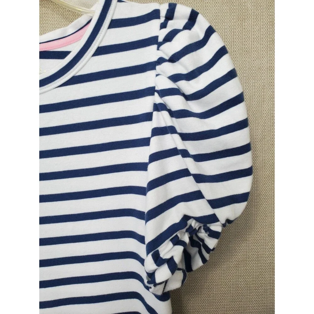 Lilly Pulitzer High Tide Navy Perfect Stripe Puff Sleeve Anabella Shirt Dress S - Picture 2 of 7
